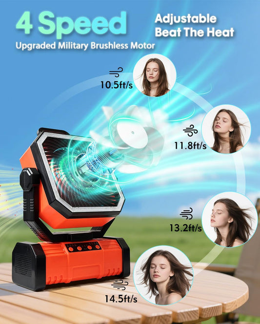 20000mAh Portable Camping Fan, Rechargeable Battery Operated Oscillating Camp Tent Fan W/Remote control, 4 Speeds, LED lights & 360° Rotation Hook for Outdoor RV Travel Orange